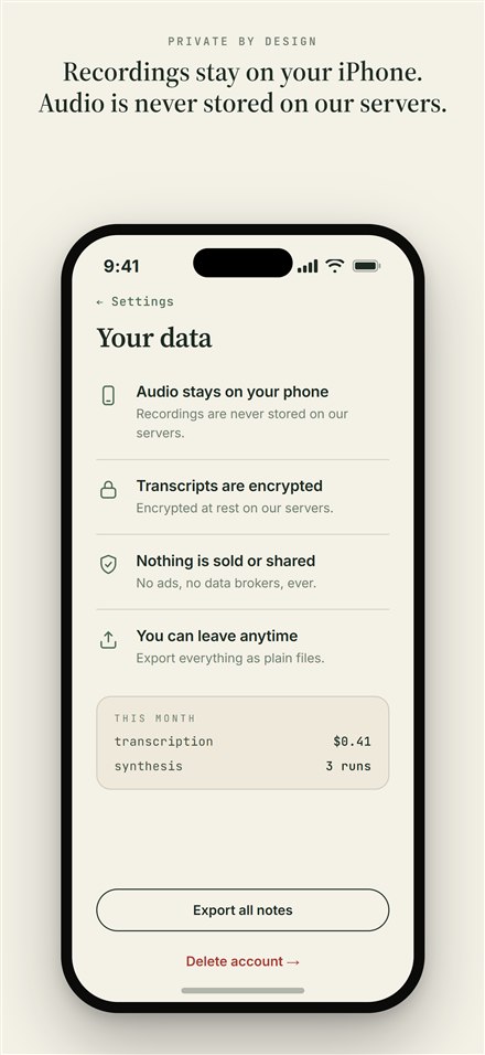 Data and Privacy screen